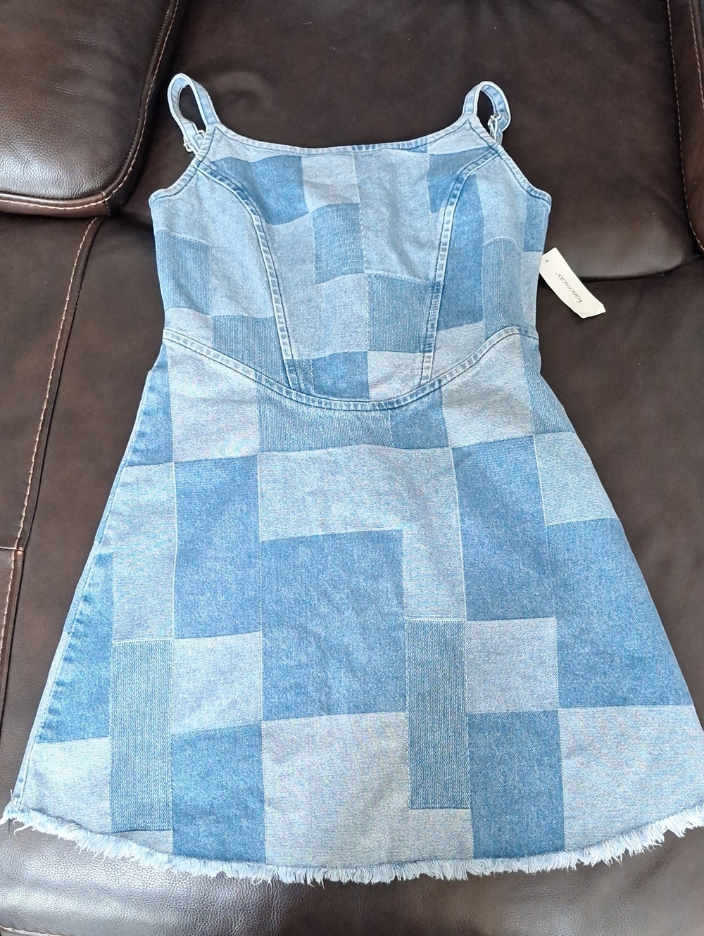 Francesca Harper Heritage Patchwork Light Blue Denim Mini Dress Size M
